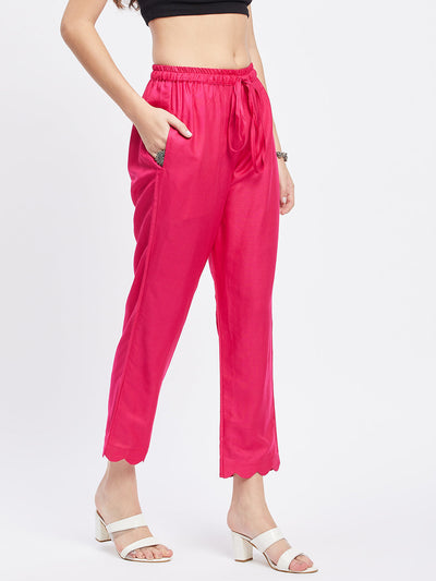 Magenta Solid Rayon Straight Palazzo