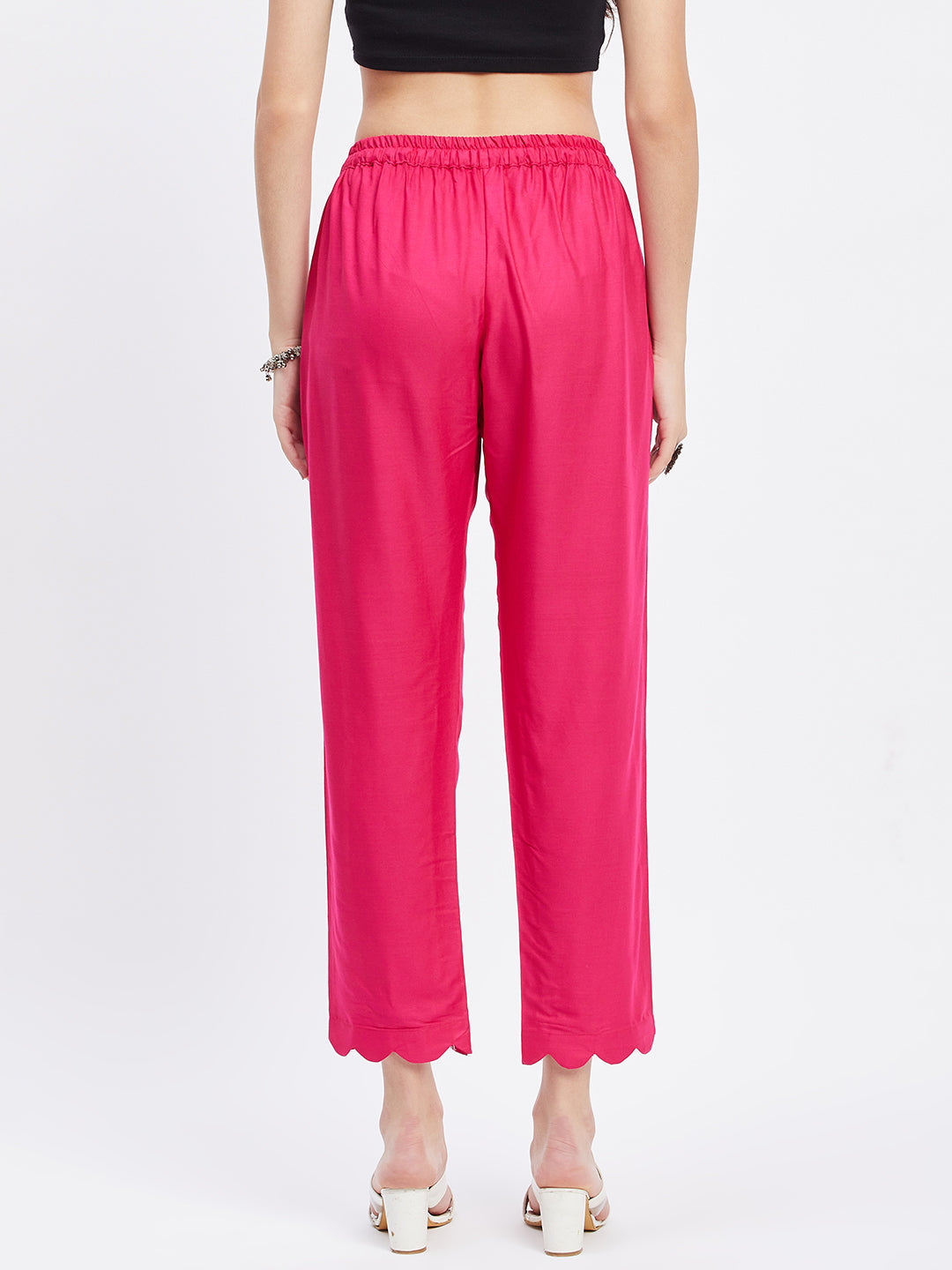 Magenta Solid Rayon Straight Palazzo