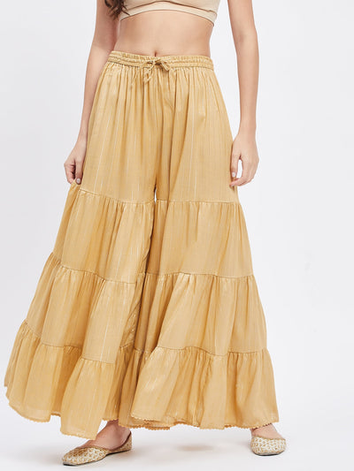 Fawn Embellished Lurex Flared Gharara with elastic waistband and drawstring.