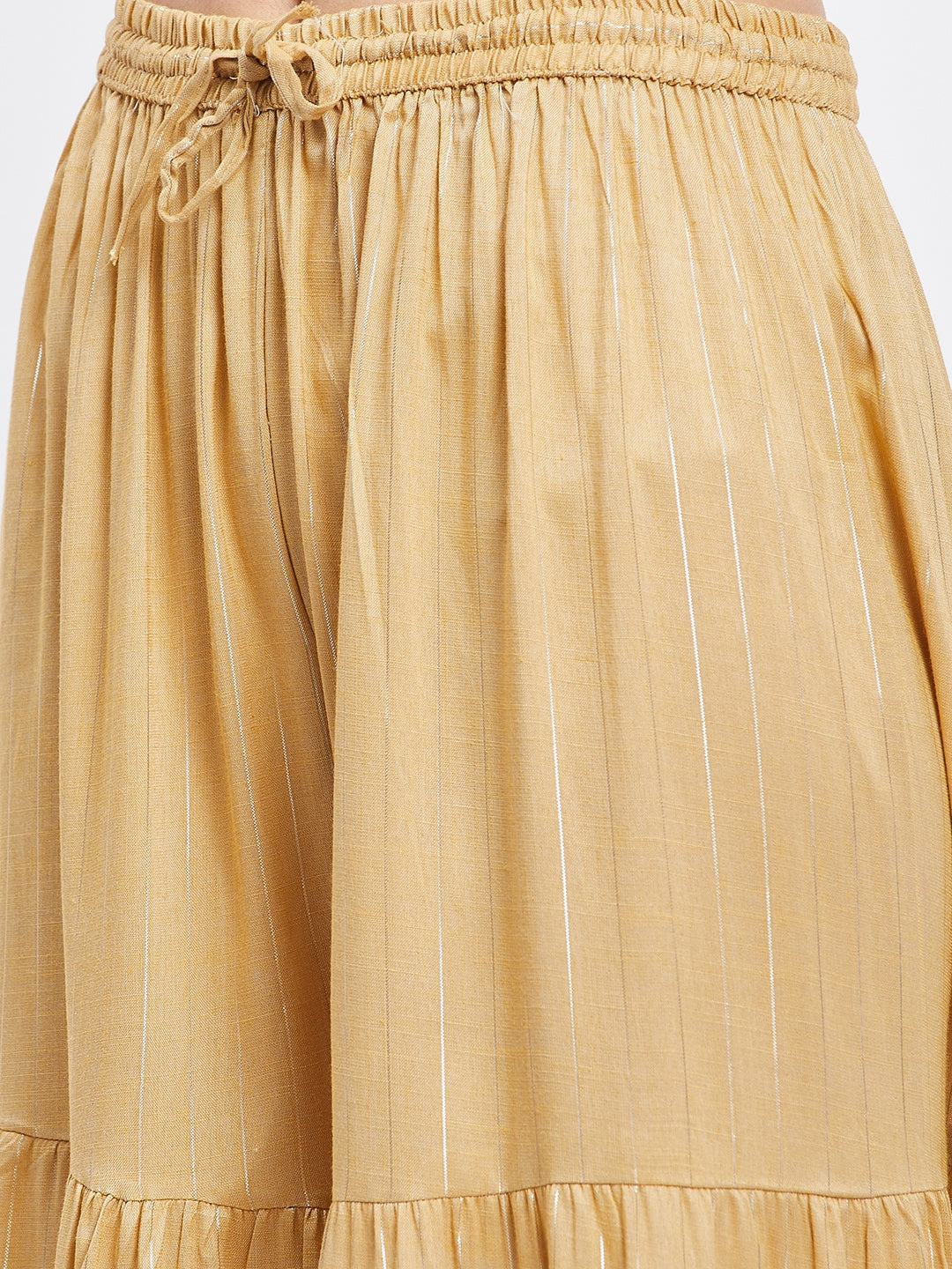 Fawn Embellished Lurex Flared Gharara with elasticated waistband and drawstring.