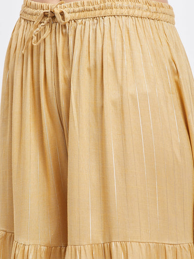 Fawn Embellished Lurex Flared Gharara with elasticated waistband and drawstring.