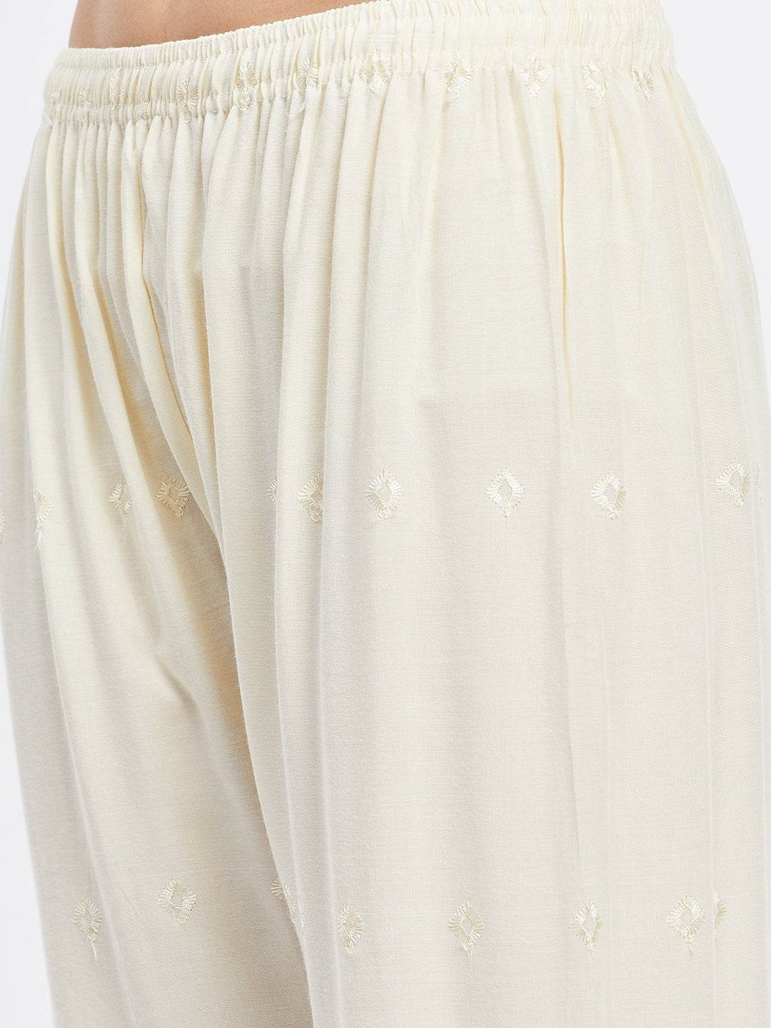 Cream Chikankari Solid Straight Palazzo