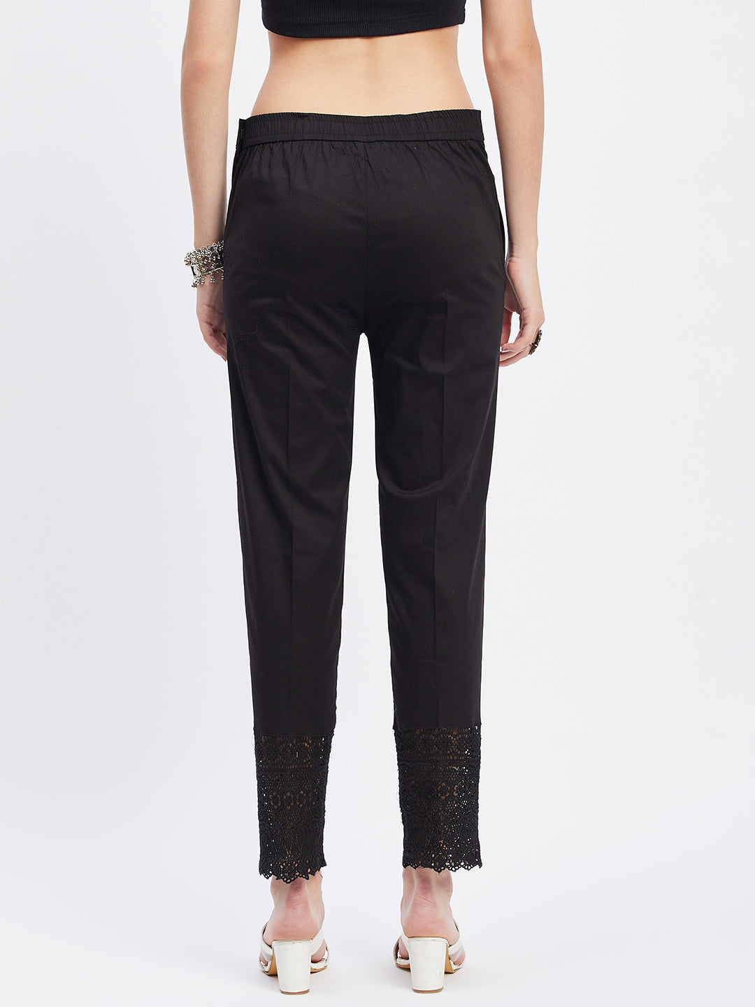 Black Solid Hem Design Straight Trouser