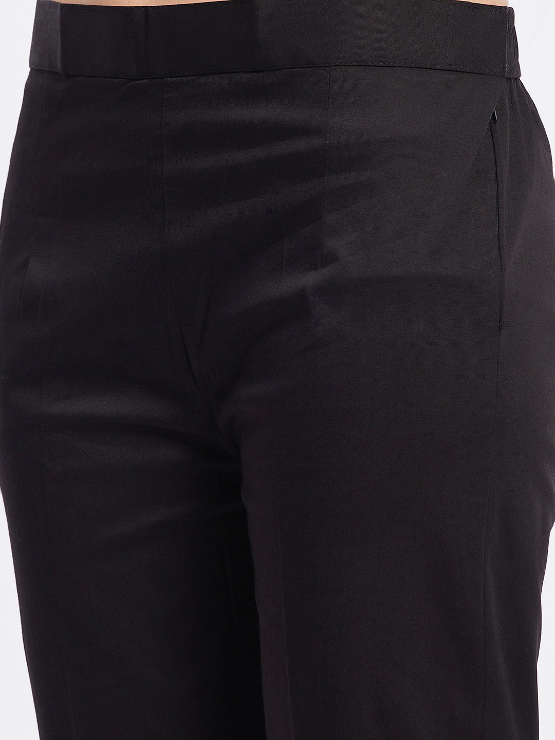 Black Solid Hem Design Straight Trouser