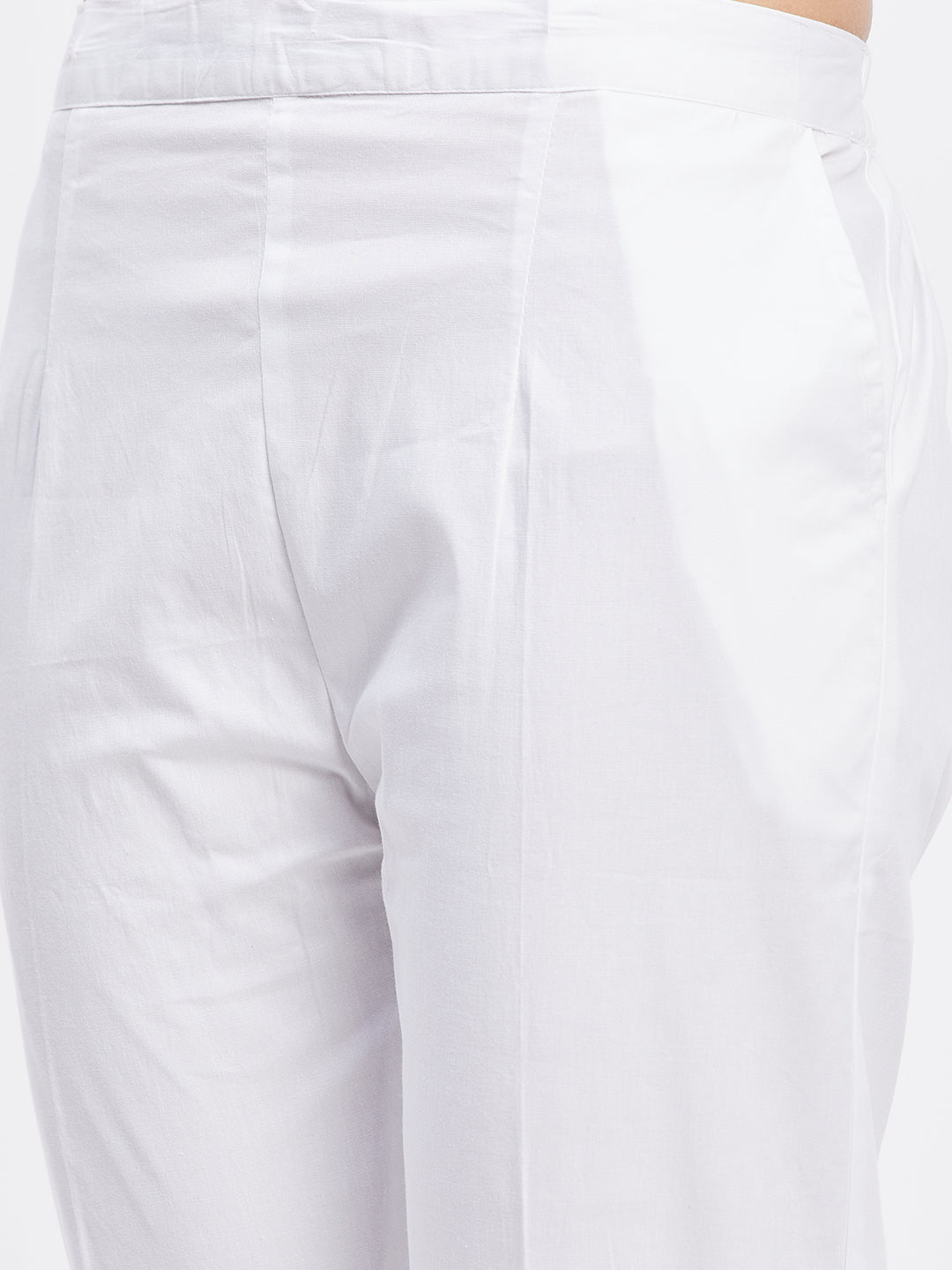 White Solid Hem Design Straight Trouser