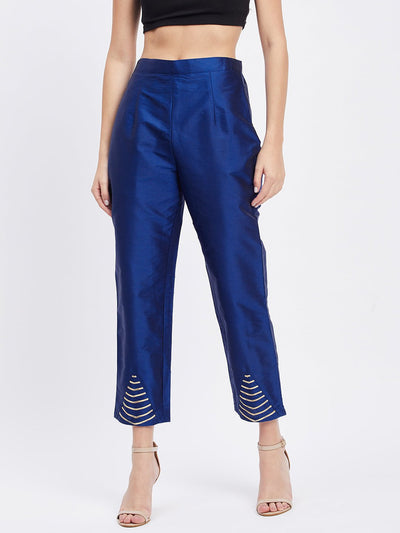 Royal Blue Embellished Taffeta Silk Trouser