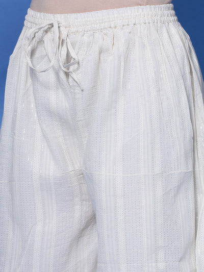 Off-White Self Design Cotton Loose Fit Afghani Salwar
