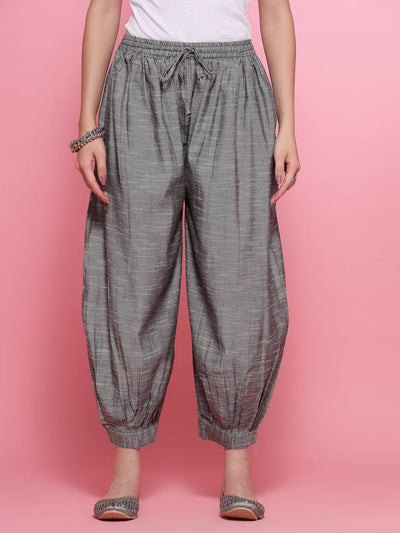 Grey Self Design Cotton Loose Fit Afghani Salwar