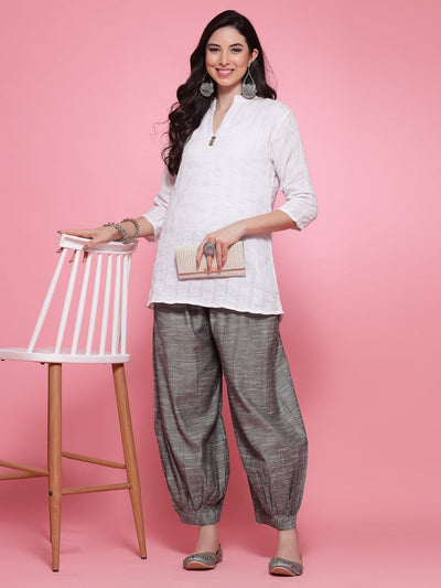 Grey Self Design Cotton Loose Fit Afghani Salwar