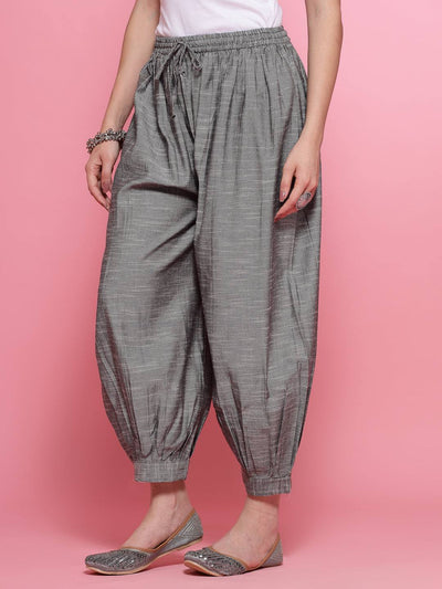 Grey Self Design Cotton Loose Fit Afghani Salwar