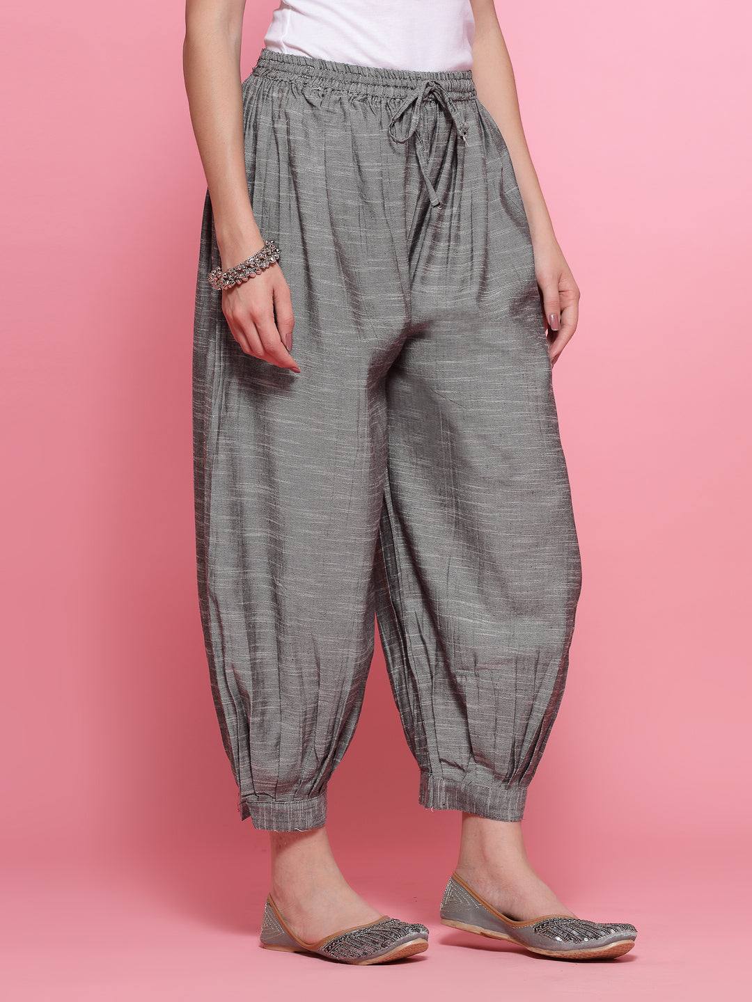 Grey Self Design Cotton Loose Fit Afghani Salwar