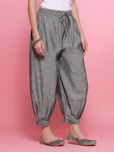 Grey Self Design Cotton Loose Fit Afghani Salwar