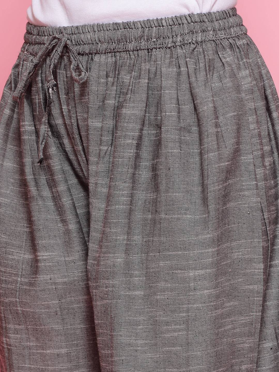 Grey Self Design Cotton Loose Fit Afghani Salwar