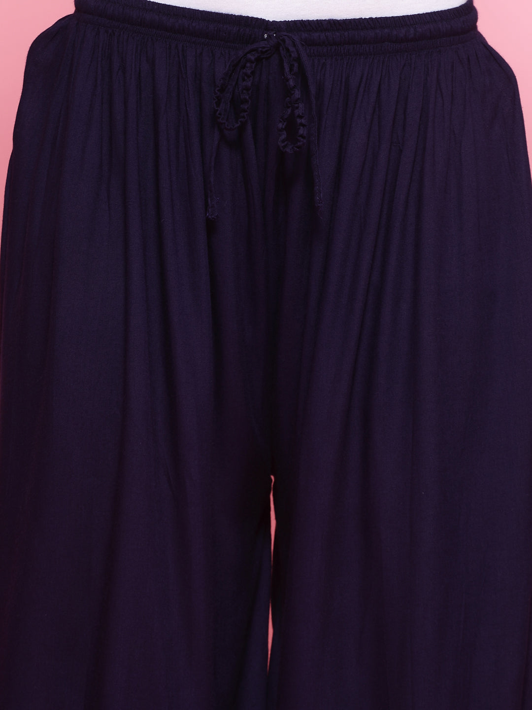 Navy Blue Embellished Hem Design Loose Fit Afghani Salwar