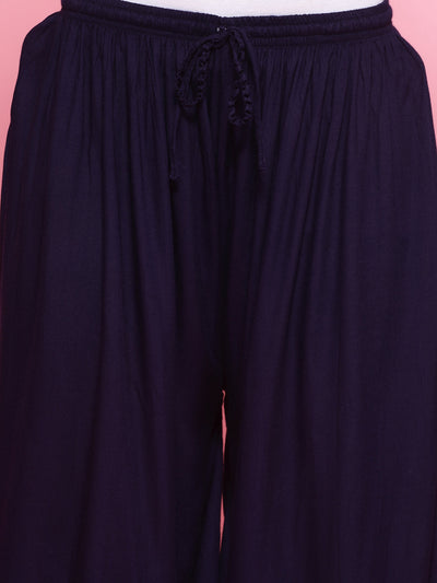 Navy Blue Embellished Hem Design Loose Fit Afghani Salwar