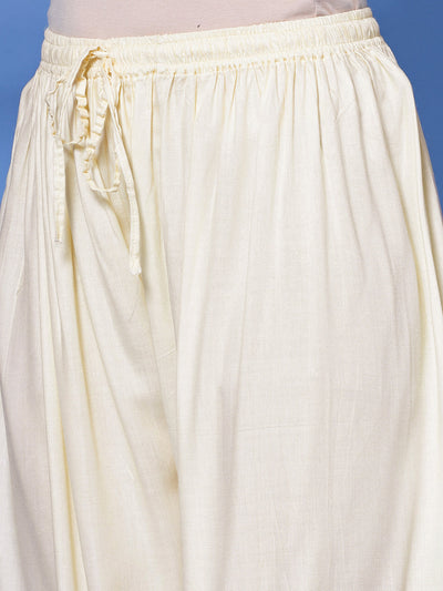 Cream embellished hem design loose fit Afghani salwar with elasticated waistband and drawstring.