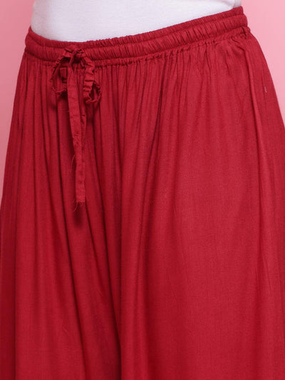 Maroon Afghani salwar with embellished hem design and elasticated waistband.