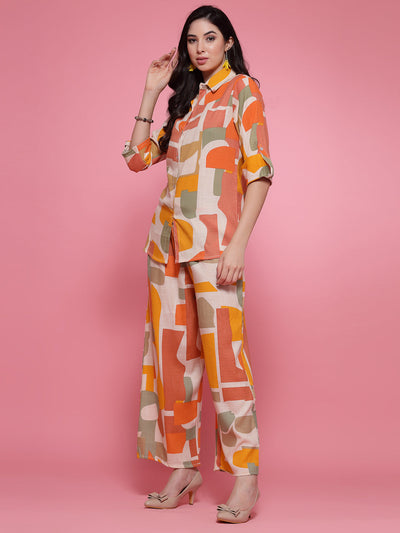 Multi Printed Shirt Collar Shirt with Trousers Co-Ord Set