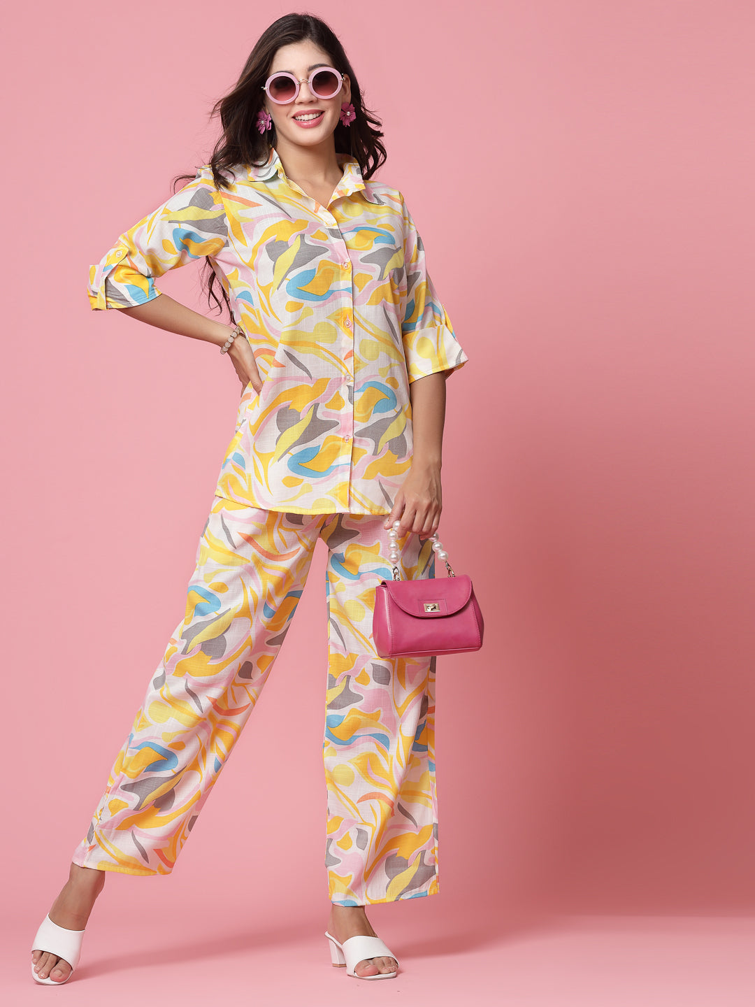 Women Abstract Printed Shirt with Palazzo Co-ords Set