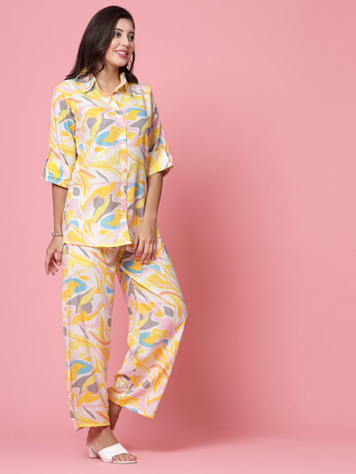 Women Abstract Printed Shirt with Palazzo Co-ords Set