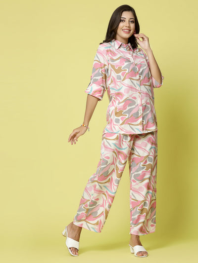 Women Abstract Printed Shirt with Palazzo Co-ords Set