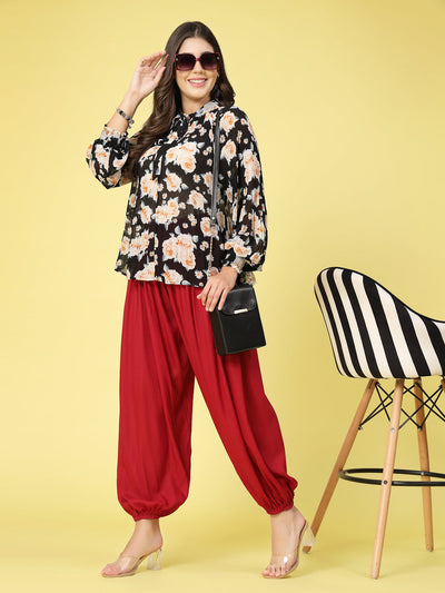Women solid rayon loose fit salwar with pleated detail and elasticated hem.