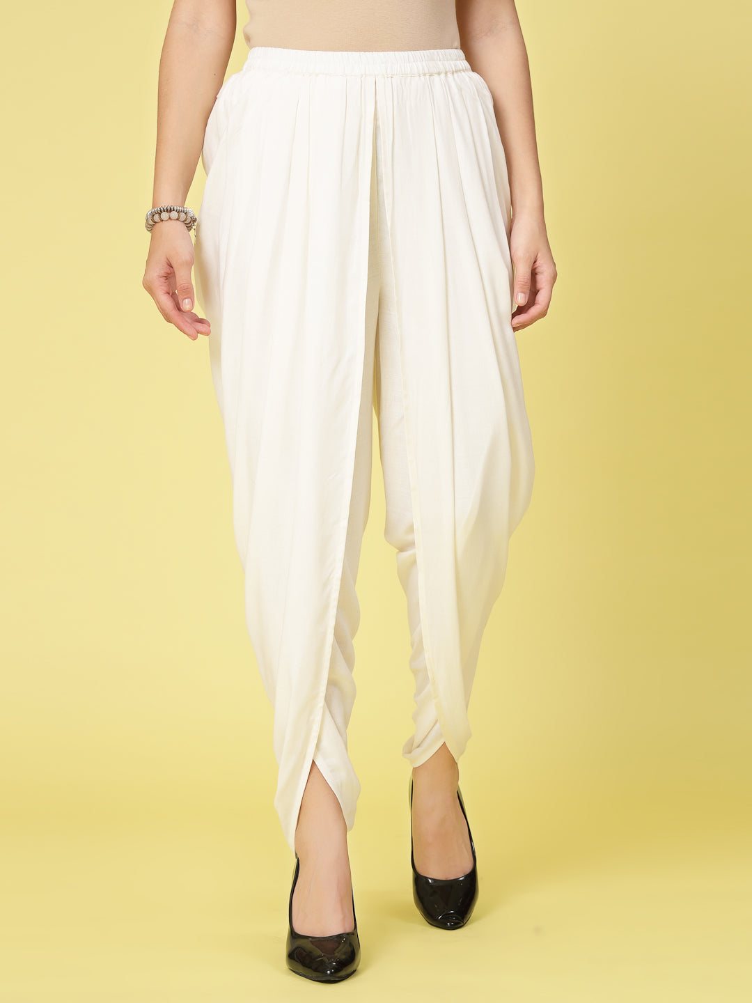 Women Solid Rayon Dhoti Salwar with pleated detail and elasticated waistband.