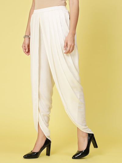 Women Solid Rayon Dhoti Salwar with pleated detail and elastic waistband.