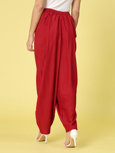 Women solid rayon dhoti salwar with elasticated waistband.