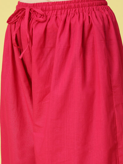 Magenta solid cotton Afghani salwar with elastic waistband and drawstring.