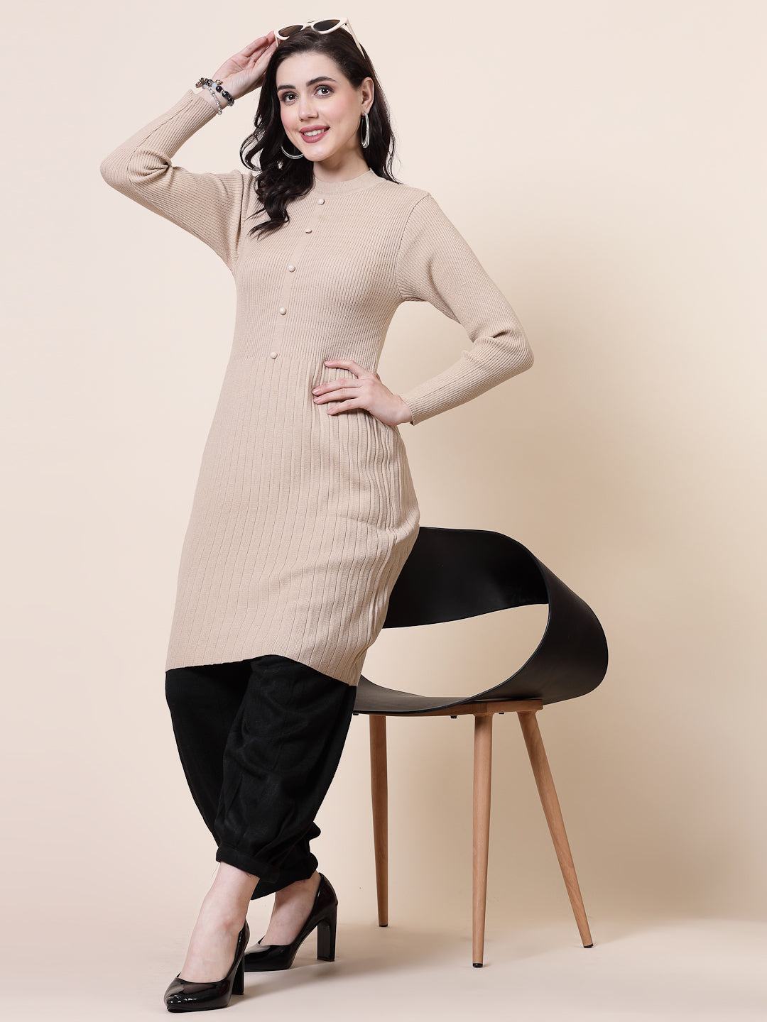 Black Solid Woollen Afghani Salwar with elasticated waistband.