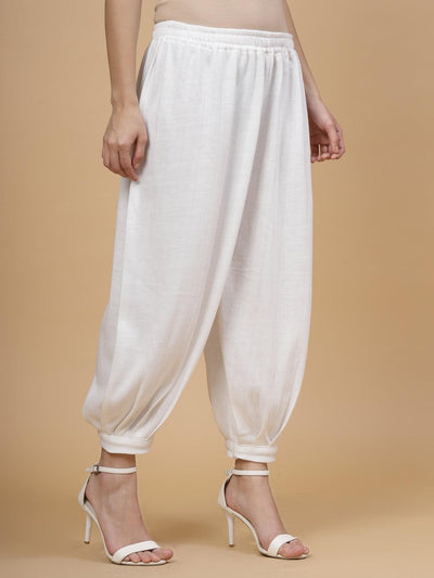 White solid woollen Afghani salwar with elasticated waistband.