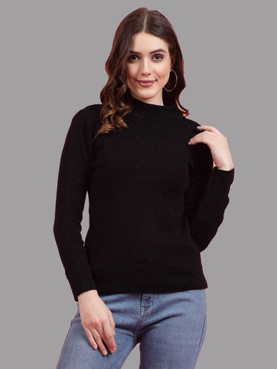 Solid highneck full sleeve woolen casual top pack of 2, stretchable.