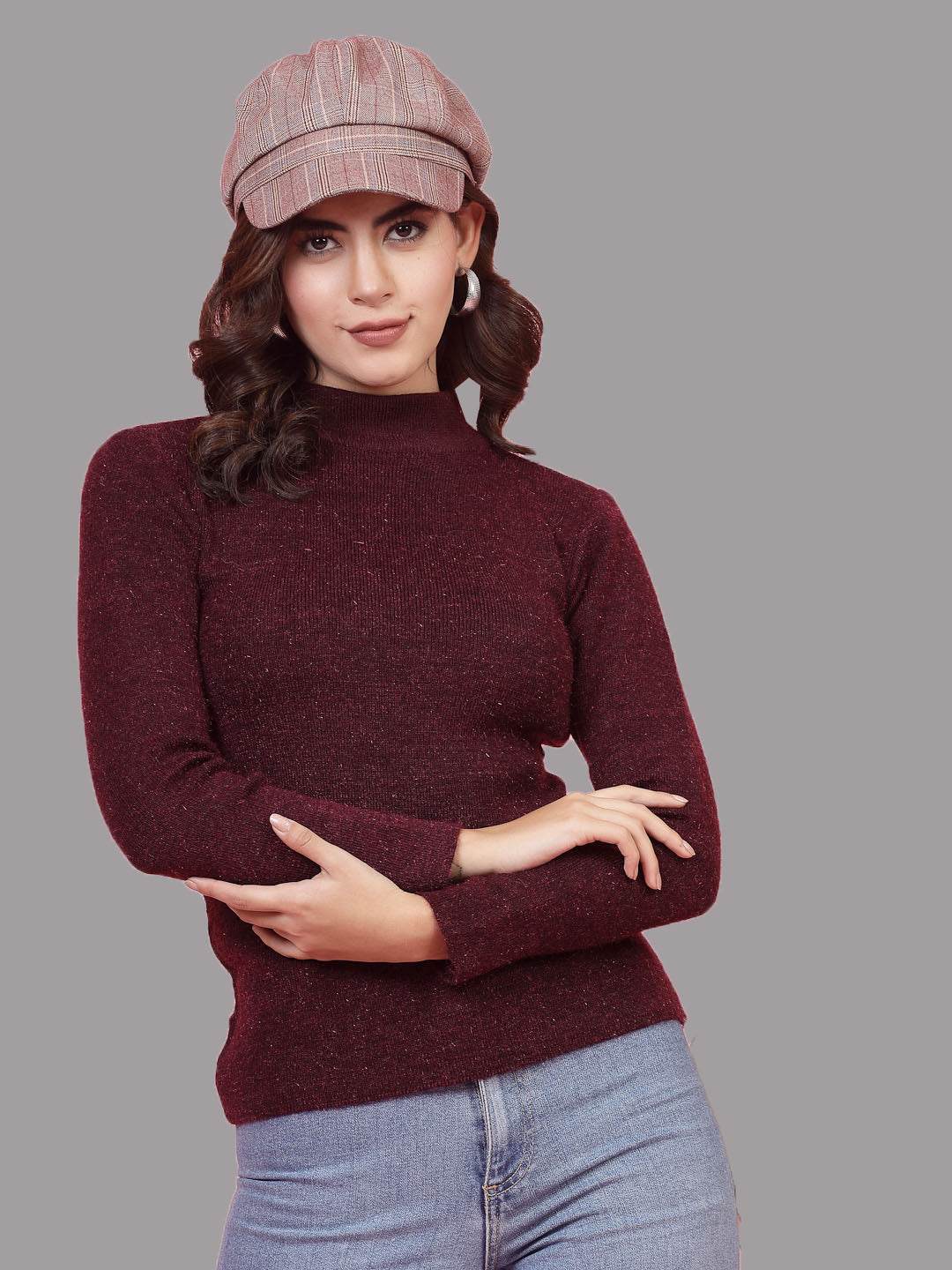 Solid highneck full sleeve woolen casual top pack of 2, stretchy and stylish.