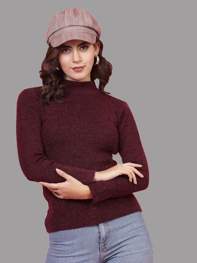 Solid highneck full sleeve woolen casual top pack of 2, stretchy and stylish.