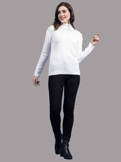 Solid highneck full sleeve woolen casual top pack of two in white.