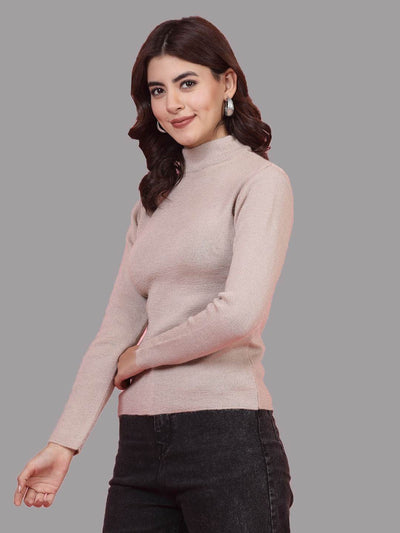 Solid highneck full sleeve woolen casual top pack of 2.