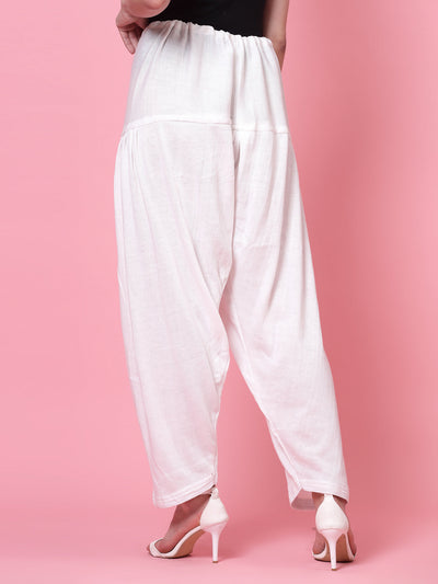 Black & White Solid Woollen Salwar with drawstring closure, loose-fit semi Patiala style.