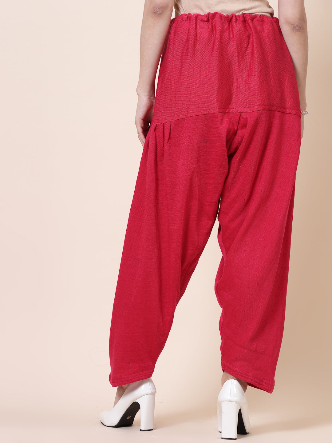 Black & Magenta Solid Woollen Salwar with drawstring closure, loose-fit semi Patiala style.