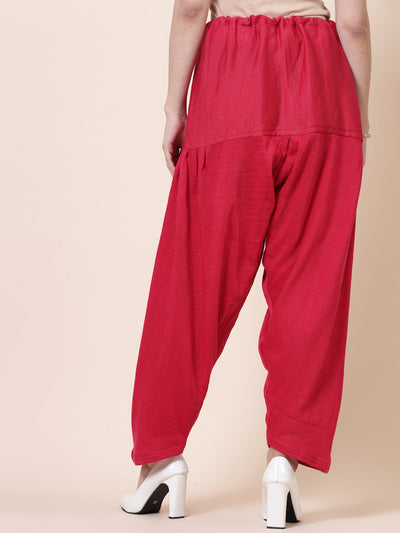 Black & Magenta Solid Woollen Salwar with drawstring closure, loose-fit semi Patiala style.