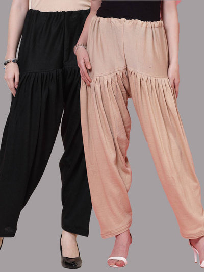 Black and fawn solid woollen salwar pack of 2 with drawstring closure.
