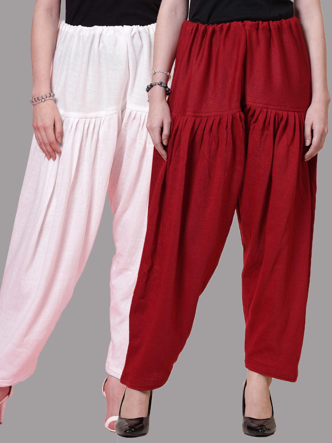 White & Maroon Solid Woollen Salwar (Pack of 2)