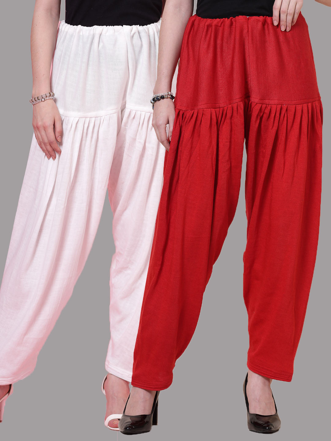 White & Red Solid Woollen Salwar (Pack of 2)