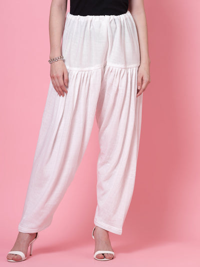 White & Grey Solid Woollen Salwar Pack with drawstring closure and loose-fit design.
