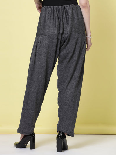 White & Grey Solid Woollen Salwar Pack, loose-fit semi Patiala style with drawstring closure.