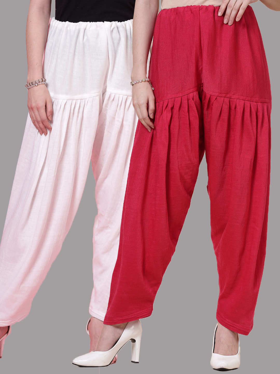 White & Magenta Solid Woollen Salwar (Pack of 2)