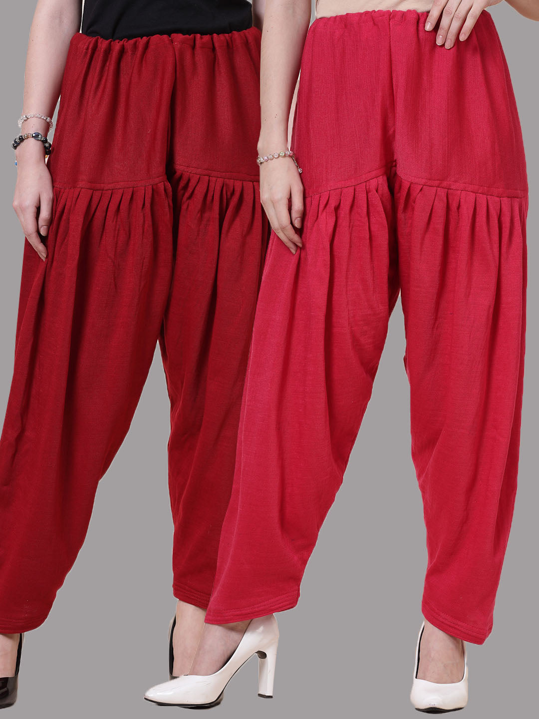 Maroon and magenta woollen salwar pack of 2 with drawstring closure.