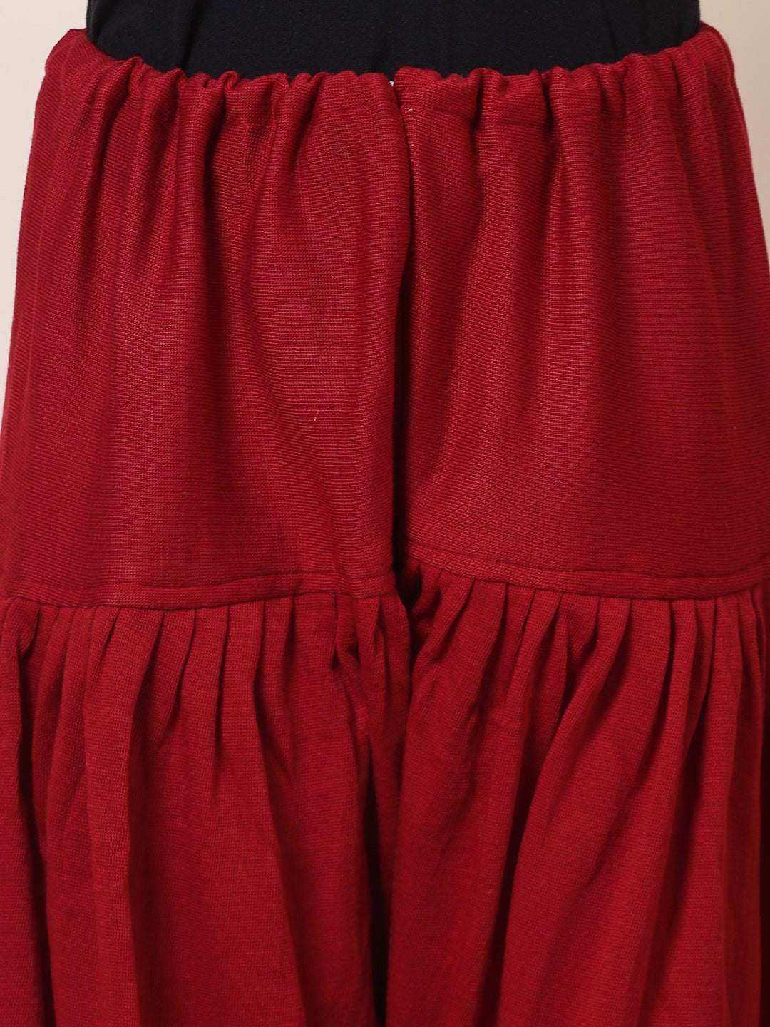 Maroon woollen semi Patiala salwar with drawstring closure.