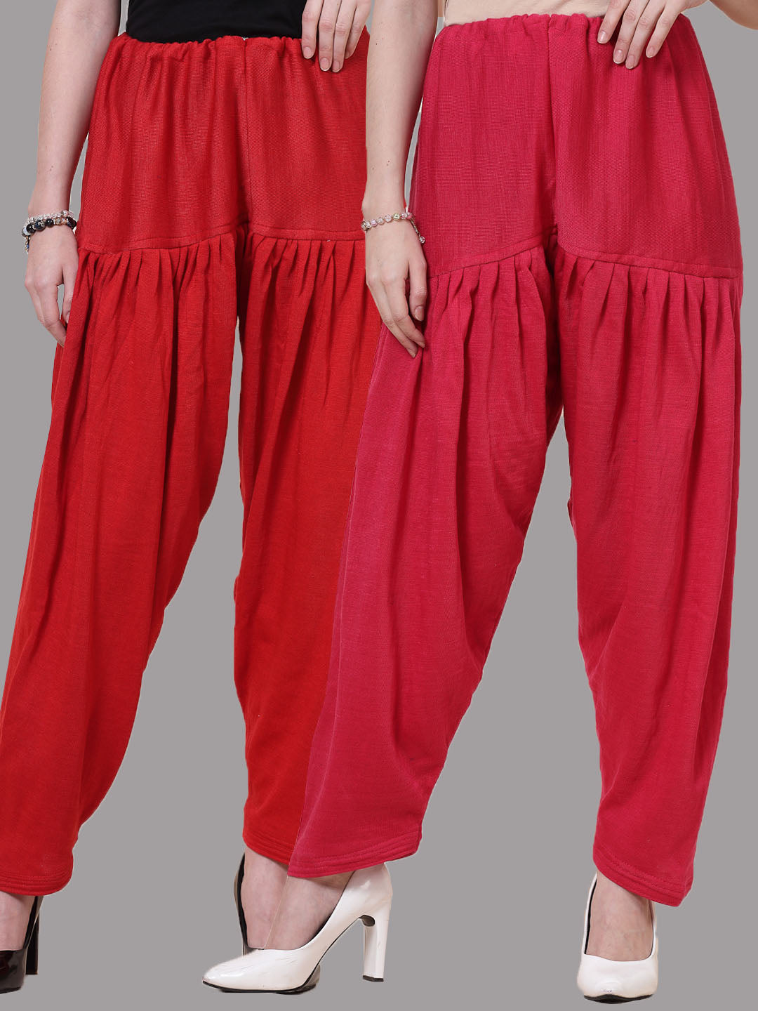 Red & Magenta Solid Woollen Salwar (Pack of 2)