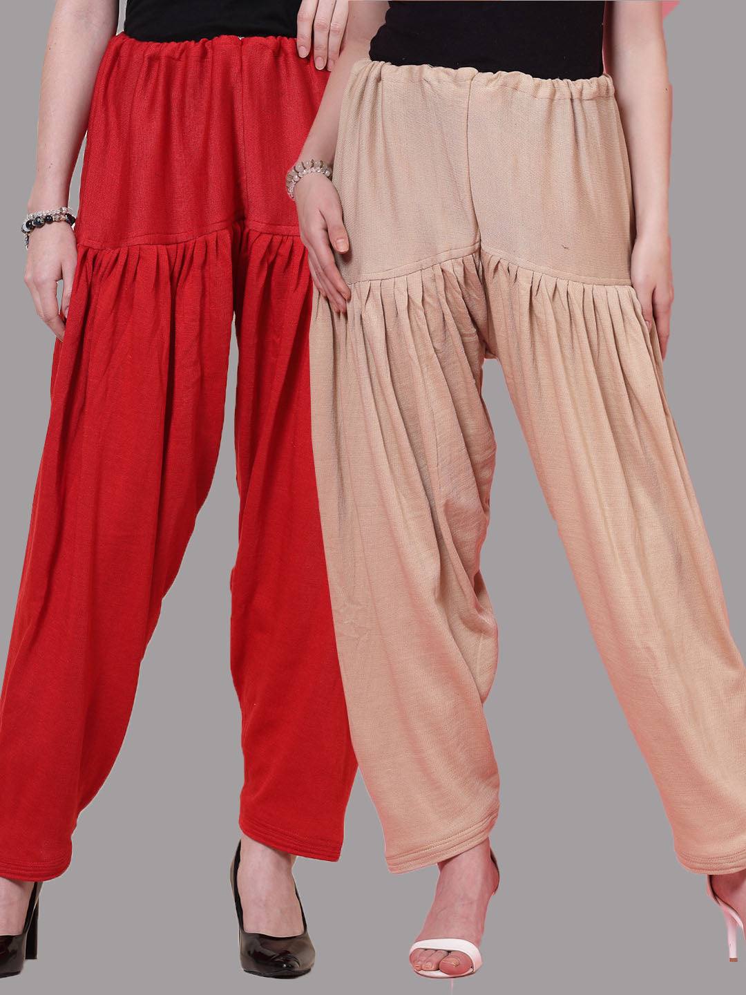 Red & Fawn Solid Woollen Salwar (Pack of 2)